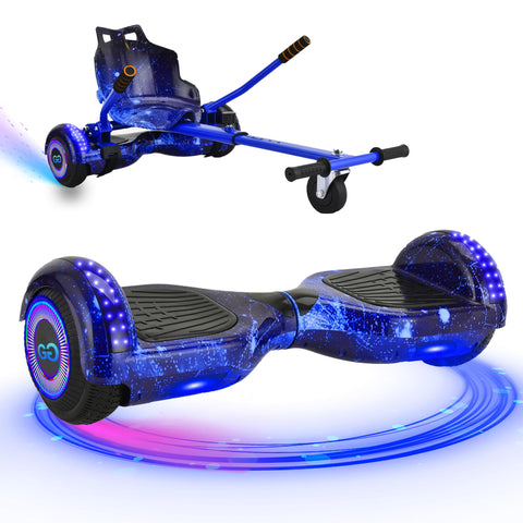 Gift Gadgets G1 Galaxy Blue Hoverboard & Hoverkart Bundle | Self-Balancing 6.5" Scooter with LED Lights & Bluetooth | Hoverboard and Kart Bundle | Hoverboard Go Kart Bundle for Kids, Teens, and Adults
