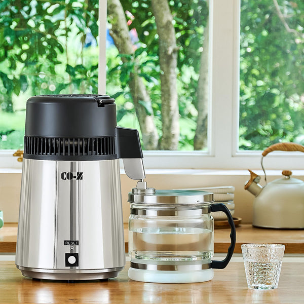 CO-Z Water Distiller, Stainless Steel Distilling Pure Water Machine for Home Countertop Table Desktop, 4L Distilled Water Making Machine, 4 Liter Water Purifier to Make Clean Water for Home,Silver