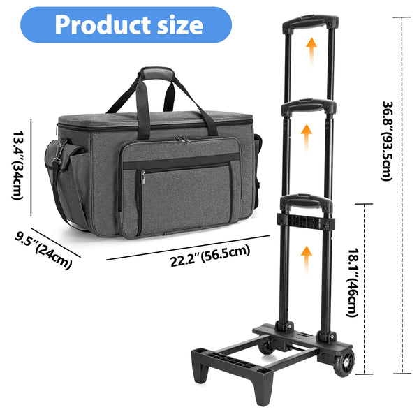 CURMIO Embroidery Sewing Machine Carrying Case with Wheels, Rolling Embroidery Machine Tote Bag with Bottom Support Board for Embroidery Machine and Sewing Supplies, Grey
