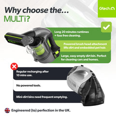 Gtech Multi MK2 | Cordless Handheld Vacuum Cleaner for Cars, Stairs, Home | 22V Li-ion Battery | Powered Brush Bar