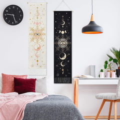 Yugarlibi 2 Pack Sun Moon Tapestry Wall Hangings Black and White Tarot Card Tapestry, Psychedelic Tapestries Cotton Long Wall Art for Bedroom, 130x32.5cm