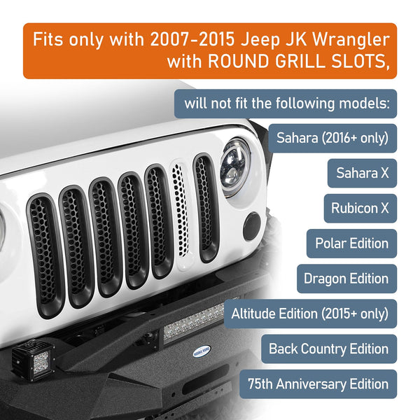 [Upgrade Clip in Version] Opar Matte Black Front Mesh Grille Inserts for 2007-2015 Jeep JK Wrangler & Wrangler Unlimited (Pack of 7)