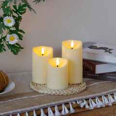 Wroxipel Flameless Flickering Ivory Plastic Pillar LED Candles with 10 Keys Remote, Battery Operated 3D Wick Automatic Timer (7,5cm x10 12,5 15 17,5 20cm)