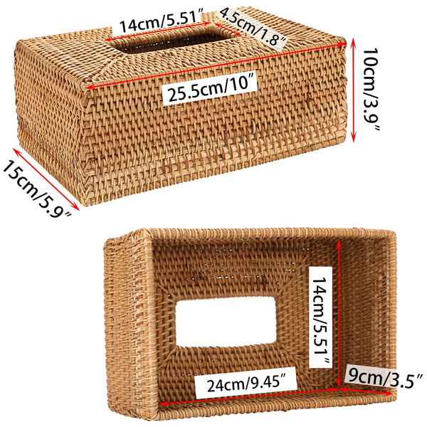 BSTKEY Rectangular Rattan Woven Tissue Paper Cover, Household Decorative Tissue Holder Cover Napkin Dispenser Organizer, Facial Tissue Box Cover for Home Office