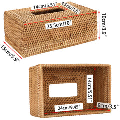 BSTKEY Rectangular Rattan Woven Tissue Paper Cover, Household Decorative Tissue Holder Cover Napkin Dispenser Organizer, Facial Tissue Box Cover for Home Office