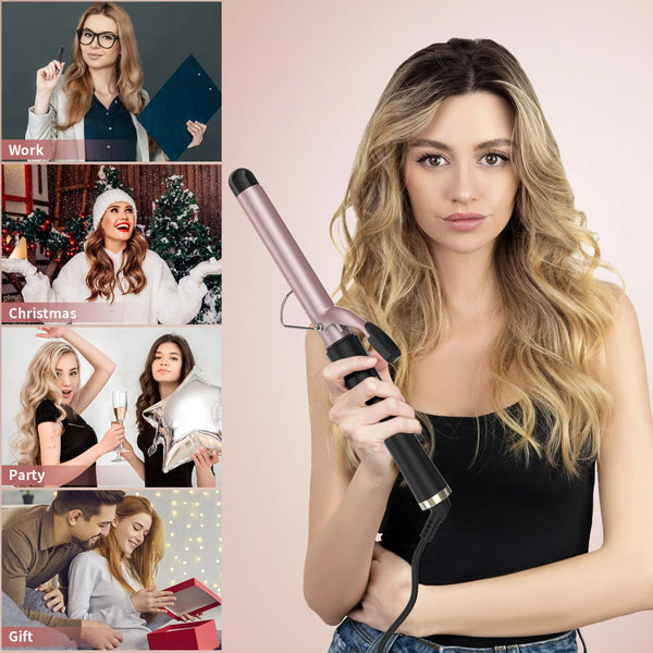 Culing Tongs, 25mm Hair Curler with Adjustable Temperature Ceramic Curling Iron for Long & Medium Hair, Digital Display, Curling Wand with Glove, Dual Voltage (25mm)