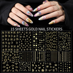 Teenitor Nail Rhinestones Nail Art Tools with 15 Sheets Gold Nail Art Stickers, 6 Boxes of Nail Charms Nail Gems Nail Pearls Nail Jewels