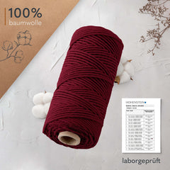 goldmariechen - Premium Makramee Garn (Burgunder) 3mm x 100m - 100% Baumwolle - Makrameegarn Baumwollgarn für DIY-Deko Wandbehang, Blumenampel, Vorhang, Traumfänger, Schlüsselanhänger, Türvorhang