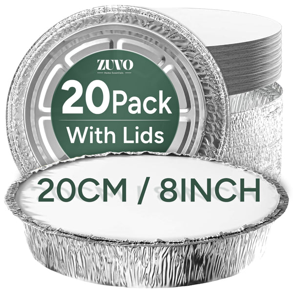 Zuvo Round Foil Trays with Lids 20 Pack, Pie, Flan & Cheesecake Cases