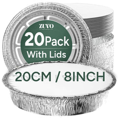 Zuvo Round Foil Trays with Lids 20 Pack, Pie, Flan & Cheesecake Cases