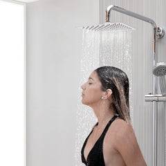 LIVOREST Square Rainfall Shower Head - 8 inch Large, Overhead Fixed Rain Showerhead with Angle Adjustment - Stainless Steel 304 with Chrome Finish - Standard Fitting, Easy Replacement