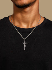 NORBU 925 Sterling Silver Crucifix Necklace for Men/Women, Religious Jewelry Gift for Baptism/Confirmation, Hypoallergenic Jesus Cross Pendant with Secure Lobster Clasp, Rope Chain, 20 inch