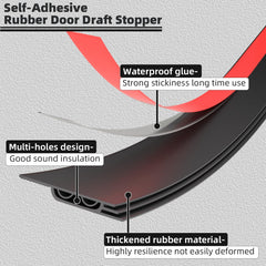 ESUFEIR 78"/2M Draft Excluder for Doors,Self Adhesive Draught Excluder for Bottom of Door,Silicone Draft Stopper Seal Strip for Soundproofing and Insulatuion,Black 78" L x2" W