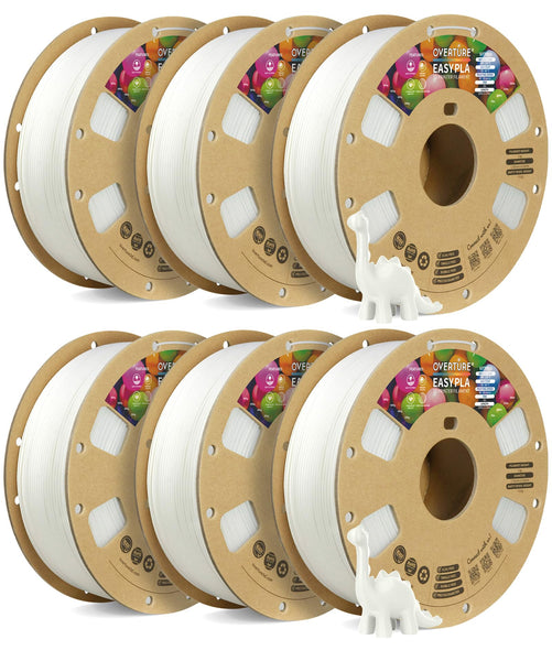 OVERTURE 6KG Bundle Easy PLA 1.75mm 3D Printer Filament, 6 Pack 1kg Spool (2.2lbs), Dimensional Accuracy +/- 0.02mm, Fit Most FDM Printe (Easy White*6)