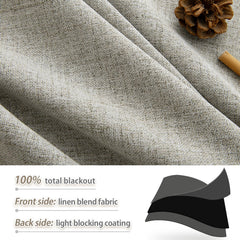 PANGSINNE 100% Blackout Linen Curtains 96 inch Length - 2 Panels Set Thermal Insulated Black Out Drapes for Living Room Bedroom Back Tab/Rod Pocket Room Darkening Window Curtain 8 FT