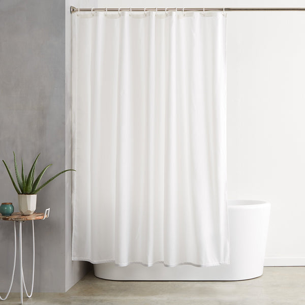 Amazon Basics Shower Curtain, Water and Mould Resistant Fabric Bathroom Curtain with Grommets & Hooks, Machine Washable, 180 x 180 cm, White
