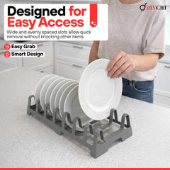 DIVCHI Pot Lid Holder Kitchen Organiser – 7 Slot Pan Lid Rack Lids, Plates & Chopping Boards, Compact Cupboard Storage Organiser (Grey)