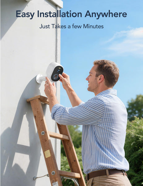 GNCC 2K Solar Security Camera Outdoor Wireless, Rechargeable Battery CCTV Camera Systems, WiFi Outdoor Camera House Security Camera, Color Night Vision, PIR Motion Detection, 2.4G&5G Wifi, IP65