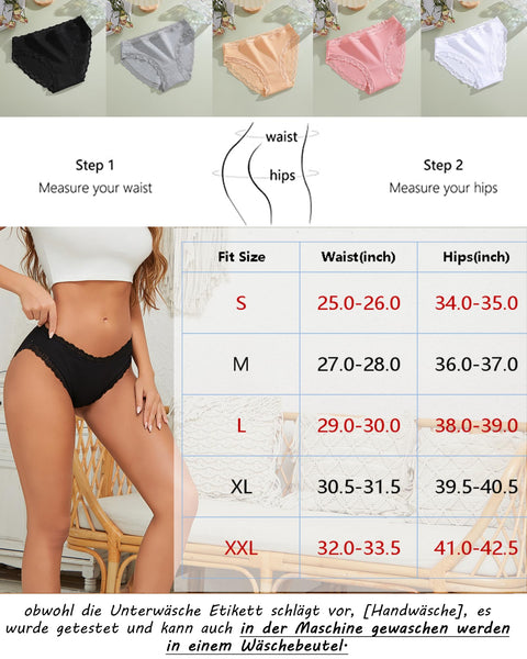 ALL OF SHE Cotton Underwear Women 5 Pack Ladies Knickers Multipack Soft Breathable Lace Trim Panties Comfortable Everyday Briefs-M