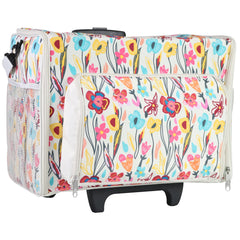 Everything Mary Craft Trolley Bag on Wheels, Cream aand Multi Floral - Craft Organiser on Wheels for Sewing, Scrapbooking, Paper Craft, and Art - Storage Case for Supplies and Accessories -