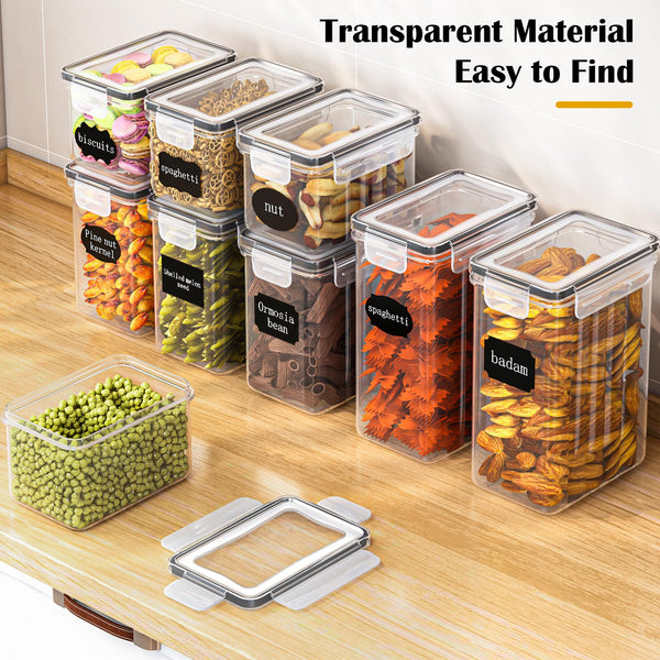 Food Dispensers Storage Jars Set of 24 - Airtight Storage Box with Lid, Kitchen Organiser for Flour, Sugar, Cereal & More, Includes Labels & Markers, for Kitchen & Fridge, 42 L