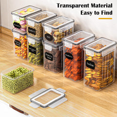 Food Dispensers Storage Jars Set of 24 - Airtight Storage Box with Lid, Kitchen Organiser for Flour, Sugar, Cereal & More, Includes Labels & Markers, for Kitchen & Fridge, 42 L