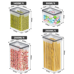Food Dispensers Storage Jars Set of 24 - Airtight Storage Box with Lid, Kitchen Organiser for Flour, Sugar, Cereal & More, Includes Labels & Markers, for Kitchen & Fridge, 42 L