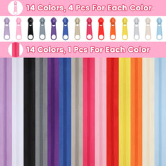 DOITEM 2.8 mm Zippers 39.2 m Nylon Endless Zip Set with Slider and Zip for Sewing and Crafts – 14 Colors