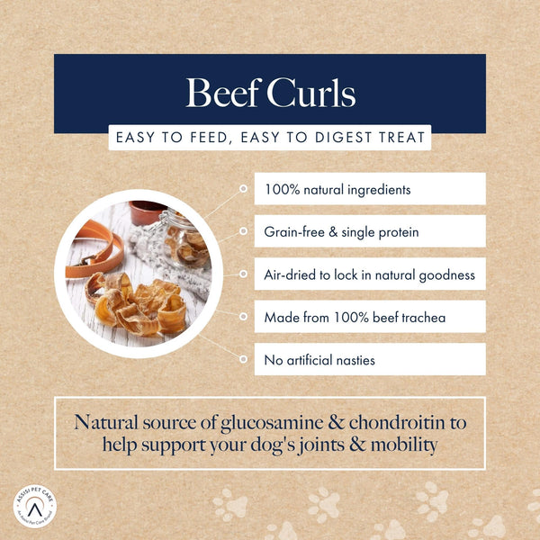 Hollings Beef Curls Dog Treats, All Natural Grain Free & Easily Digestible Air Dried Treats for Adult Dogs, Made From 100% Beef Trachea, 100g - Pack of 8
