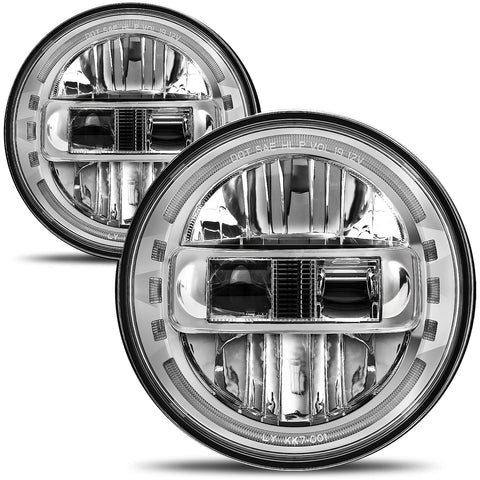 AUDEXEN New Brighter 7 Inch Led Headlights DOT Approved Round Headlight with DRL Low Beam & High Beam Compatible with Jeep Wrangler JK JKU LJ CJ TJ 1997-2018 LED Head lamps - Chrome