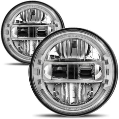 AUDEXEN New Brighter 7 Inch Led Headlights DOT Approved Round Headlight with DRL Low Beam & High Beam Compatible with Jeep Wrangler JK JKU LJ CJ TJ 1997-2018 LED Head lamps - Chrome