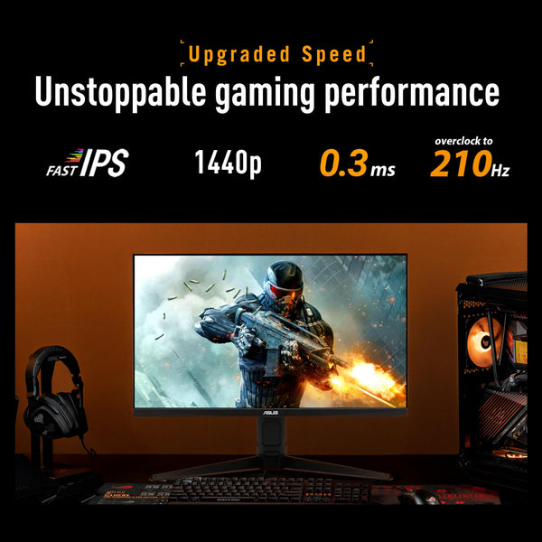 ASUS TUF Gaming Series 5 - VG27AQL5A Gaming Monitor – 27-inch, QHD(2560x1440), 210Hz(OC), Fast IPS, ELMB SYNC, 0.3ms GTG (min.), Stereo speaker, DisplayWidget Center, Gaming AI, Height Adjustment