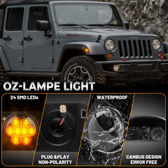 OZ-LAMPE 2Pcs LED Side Indicator for Jeep Wrangler JK 2007-2015, Amber LED Turn Signal Light Repeater, Canbus Design Error Free LED Side Marker, Smoked Lens