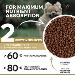 Ambrosia Ultra Premium Pet Food® | Grain-Free Dry Dog Food Small Breed, 1.5Kg, Hypoallergenic, High-Protein, Holistic | Fresh Salmon & Rabbit, Small Kibble