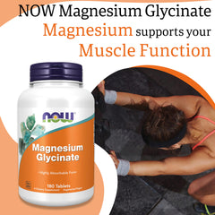 Now Foods, Magnesium Glycinate, 200mg Magnesium, 180 Vegan Tablets, Lab-Tested, Vegetarian, Gluten Free, Soy Free, Non-GMO