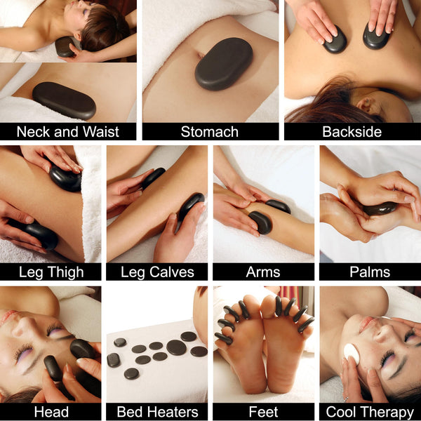 Master Massage Professional Hot Stone Set for Body Massage with Bamboo Box, 50pcs
