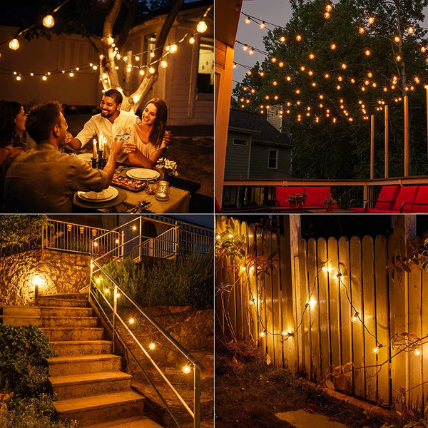 Svater Festoon Lights Outdoor 15M, G40 LED String Lights Mains Powered with 26 1W Plastic Bulbs, Waterproof Connectable Festoon Lights Outdoor for Garden Patio Wedding Porch, 2700K Warm White