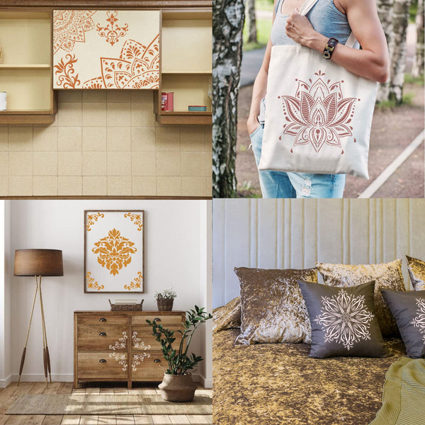 MWOOT 4 Pieces Mandala Drawing Stencils for Wall Painting Supply,Reusable Large Templates for Canvas Fabric Wall Decors Art Set,Mandala Design Drawing Plastic Stencil for DIY Art Beginners (30x30CM)