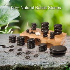 Master Massage Professional Hot Stone Set for Body Massage with Bamboo Box, 50pcs