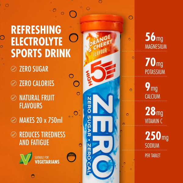HIGH5 ZERO Electrolyte Tablets - Hydration Tablets Enhanced with Vitamin C - 0 Calories & Sugar Free - Boost Hydration, Performance & Wellness - Orange & Cherry (20x, Pack of 1)
