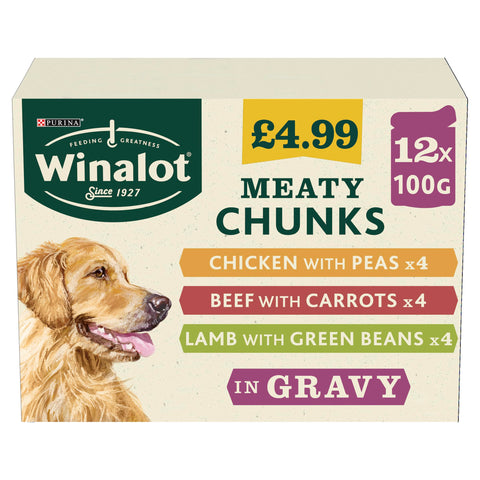 Winalot MEATY CHUNKS in Gravy Dog Wet Food 4 x 12 x 100g PMP Packs