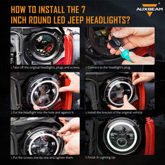 Auxbeam 7 Inch LED Headlights DOT Approved for 1997-2018 Jeep Wrangler JK JKU Unlimited TJ LJ CJ, 7" Round Headlamps for Rubicon Sport Sahara Peterbilt, H6024 Headlights w/DRL & Amber Turn Signal