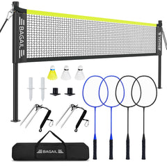 BAGAIL Outdoor Badminton Net Set with Anti-Sag Winch System - Official Size 6.1x1.55m, 4 Rackets, 3 Badminton Balls, Durable PE Net and Carrying Bag for Backyard, Beach and Family Games