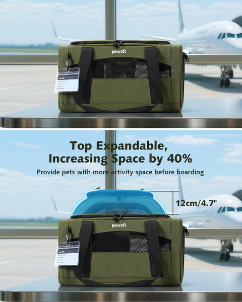 pecute Cat Carrier Airline Approved, Top Expandable Cat Carrier Handbag, Extra Stable Dog Carrier, Breathable Mesh Fabric Bag for Pets, Pet Carrier Suitable for Both Long And Short Trips Green
