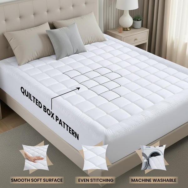 Premium Mattress Pad (Queen) - Micro Plush Ultra Soft and Overfilled Mattress Topper by Utopia Bedding
