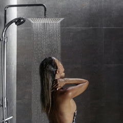 LIVOREST Square Rainfall Shower Head - 8 inch Large, Overhead Fixed Rain Showerhead with Angle Adjustment - Stainless Steel 304 with Chrome Finish - Standard Fitting, Easy Replacement