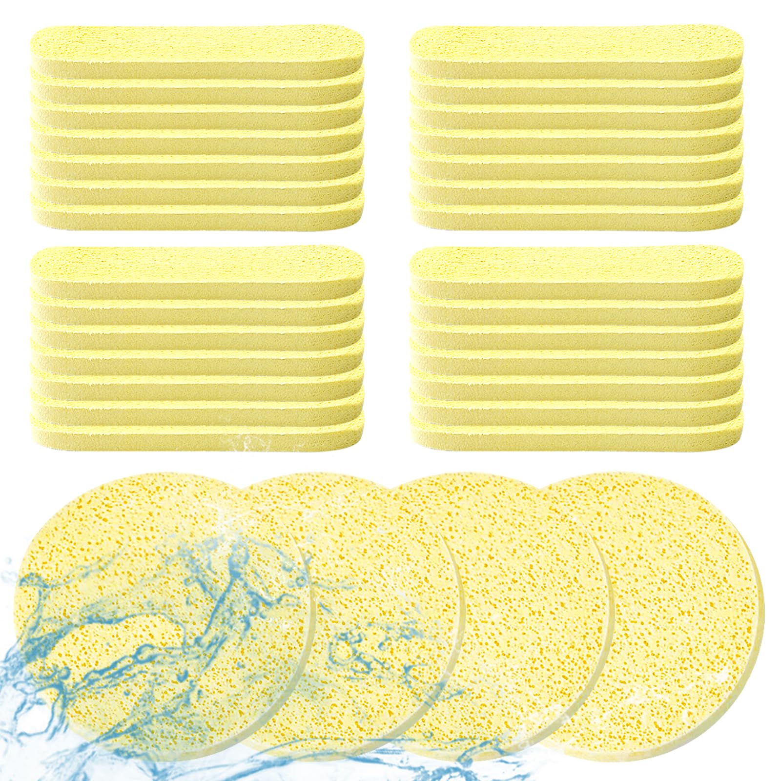 48 Pcs Facial Sponges, Compressed Face Cleansing Sponge Cellulose Face Sponge for Men Women Massage Makeup Removal(Yellow)