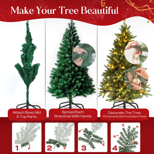 6ft Traditional Artificial Christmas Tree With Stand - Bushy Green PVC, Undecorated