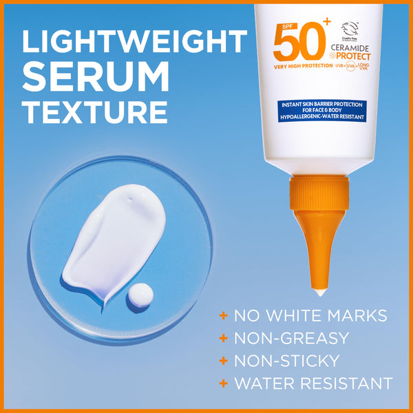 Garnier Ambre Solaire Sun Cream SPF 50+ Sensitive Advanced Serum for Face and Body, Suncreen Factor 50+, UVA & UVB Protect, Suitable for Sensitive Skin, with Ceramide, Water Resistant, 125ml