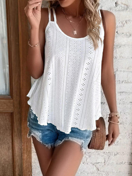 ATHMILE Womens Summer Tops Beach Vacation Sleeveless Spring Shirt Scoop Neck Sexy Loose Fit Casual Flowy Cami Trendy Boho Clothes White